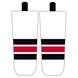 Custom Clark Griswold White Black And Red Hockey Socks