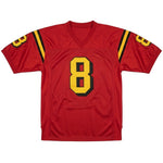 Clark Kent #8 Smallville Crows football jersey front view, red mesh movie replica with yellow stitched numbers thumbnail