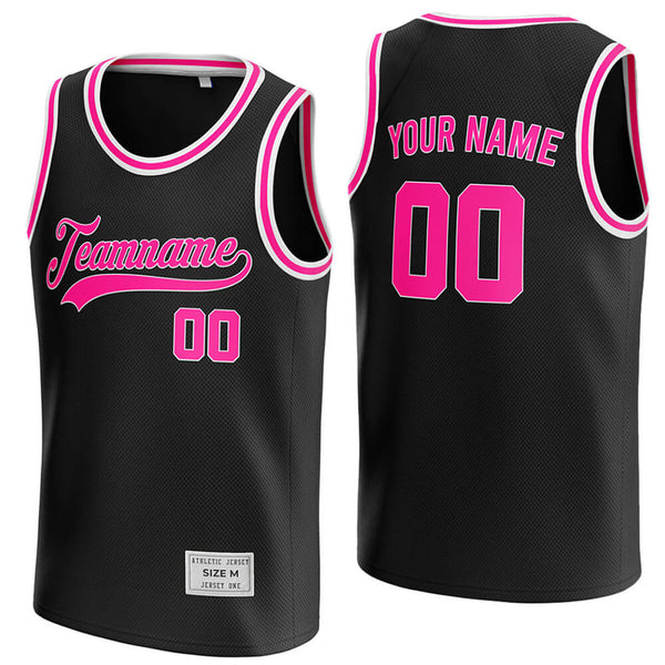 custom black and deep pink basketball jersey