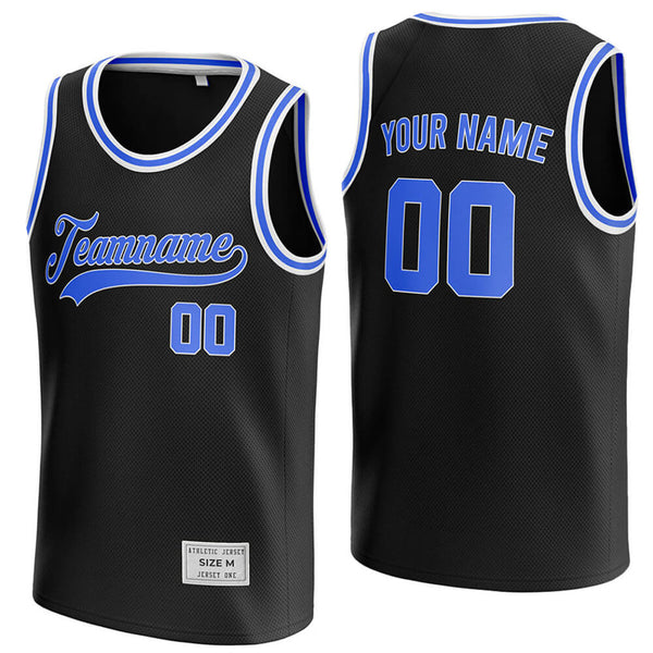 custom black and blue basketball jersey