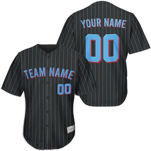Custom Black and Blue Pinstripe Baseball Jersey