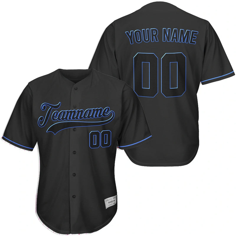 Custom Black and Blue Profile Baseball Jersey