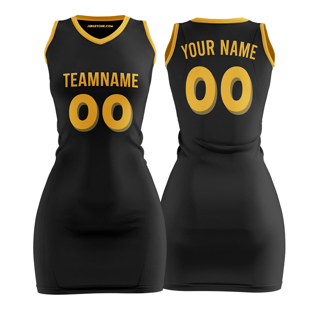 Custom Black and Gold Basketball Jersey Dress for Women