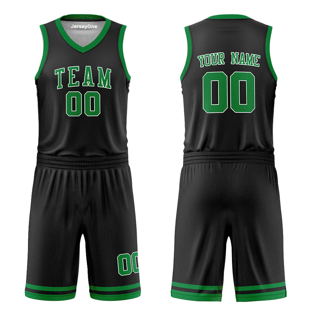 Custom Black and Green Reversible Basketball Jersey
