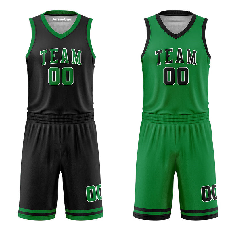 Custom Black and Green Reversible Basketball Jersey