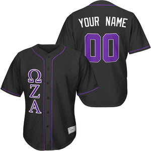 custom black and purple fraternity baseball jersey with greek letters