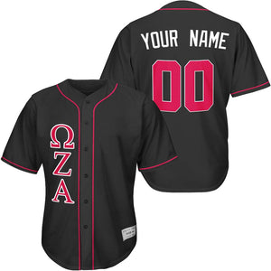 custom black and red fraternity baseball jersey with greek letters