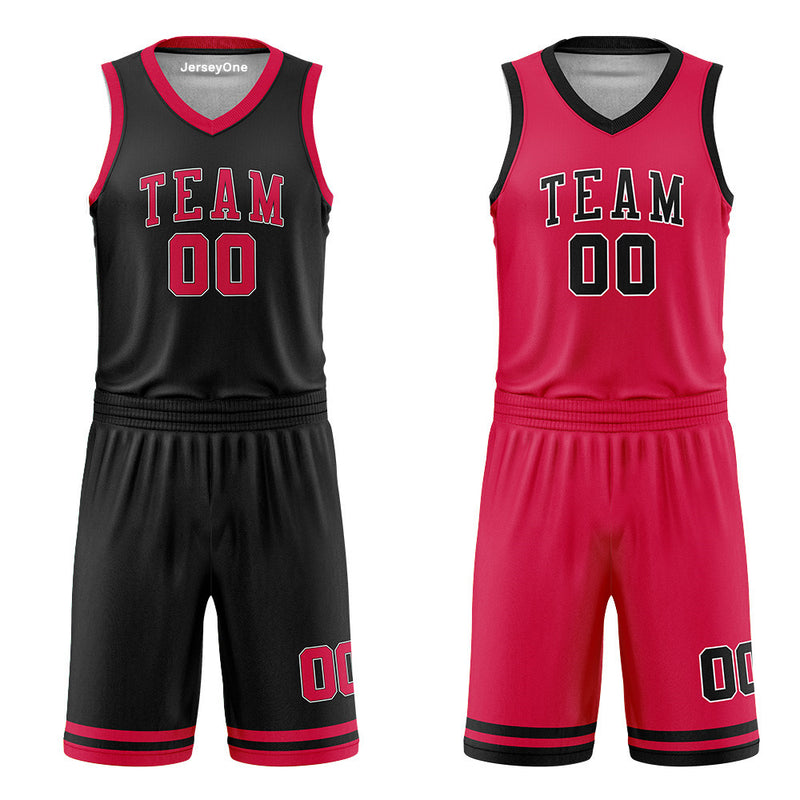 Custom Black and Red Reversible Basketball Jersey
