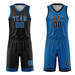 Custom Royal Blue and Black Reversible Basketball Jersey