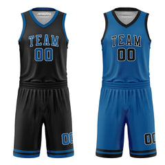 Custom Royal Blue and Black Reversible Basketball Jersey