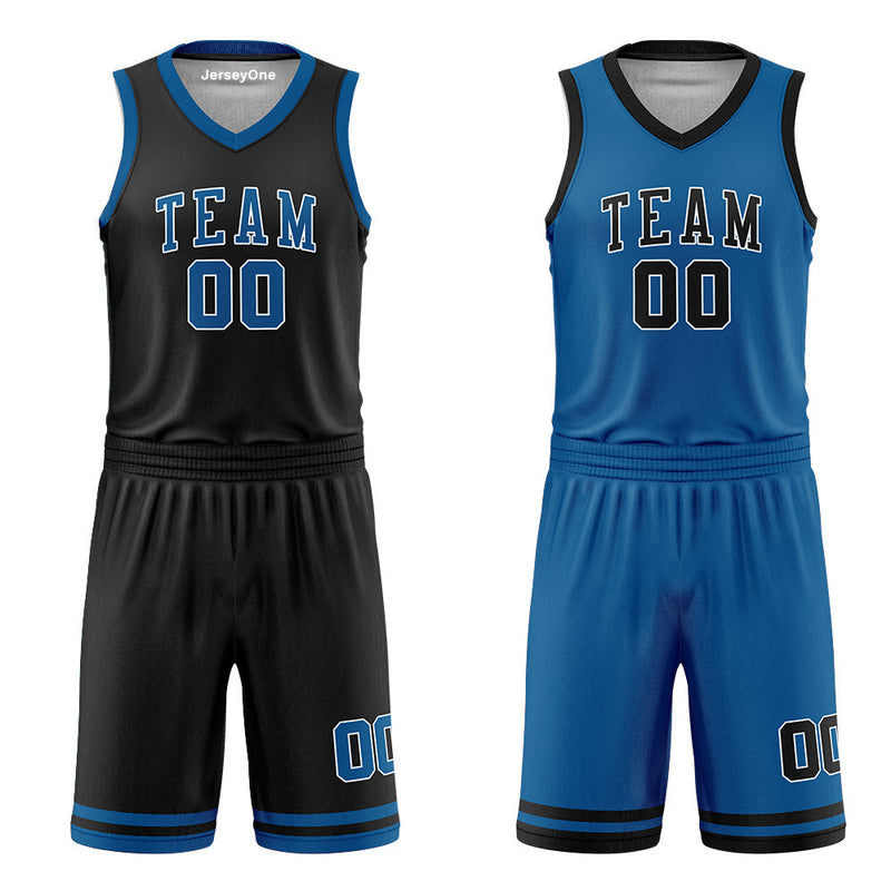Custom Royal Blue and Black Reversible Basketball Jersey