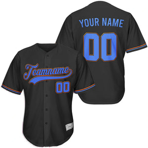 Custom Black Blue and Orange Baseball Jersey