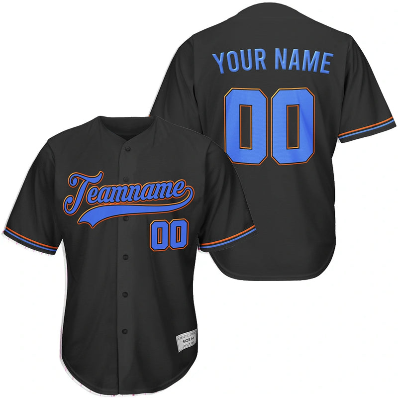 Custom Black Blue and Orange Baseball Jersey
