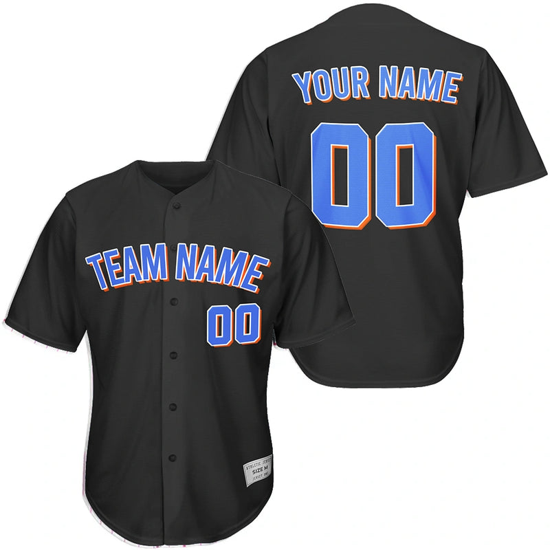 Custom Black Blue and White Baseball Jersey