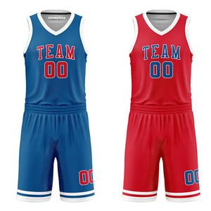 Custom Royal Blue and Red Reversible Basketball Jersey