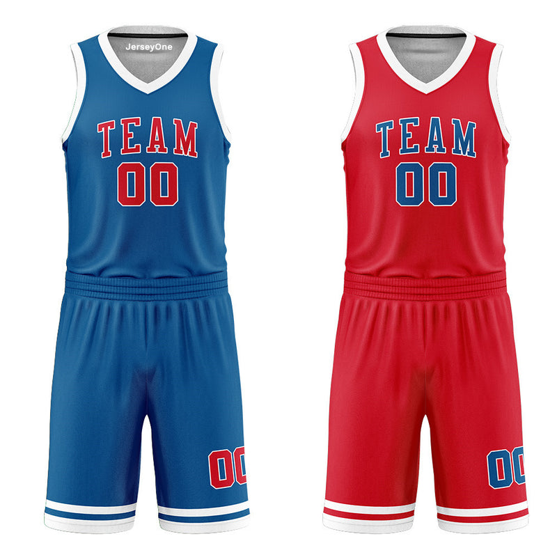 Custom Royal Blue and Red Reversible Basketball Jersey