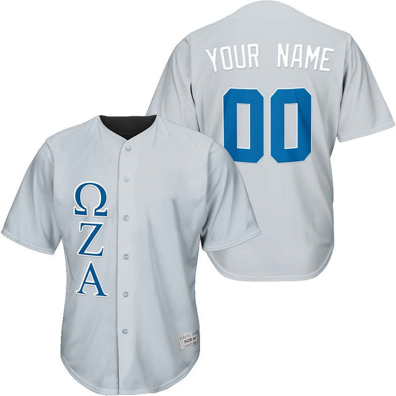 custom gray and blue fraternity baseball jersey with greek letters