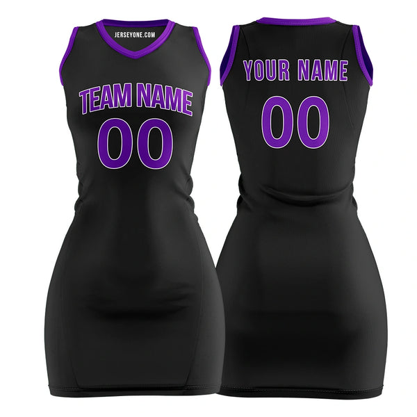 Custom Made Black And Purple Basketball Jersey Dress Stitched