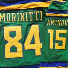 the customer order of custom mighty ducks jersey, Men's size morinitti #84 and youth size aminov 15
