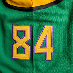 double layer stitched number 84 on the sleeve of ducks jersey