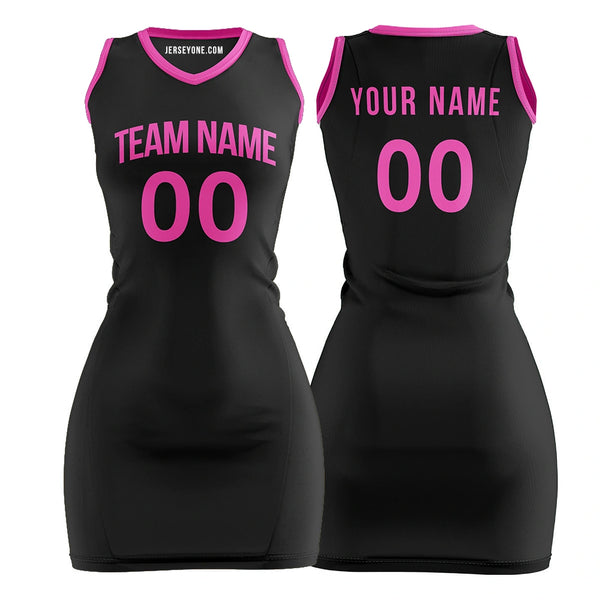 Custom Name Black And Pink Basketball Jersey Dress