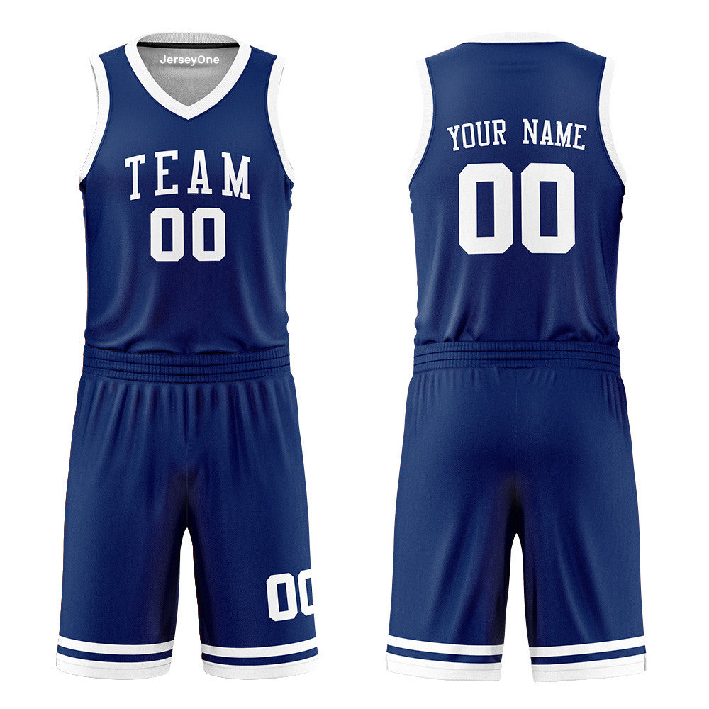 Custom Navy and White Reversible Basketball Jersey