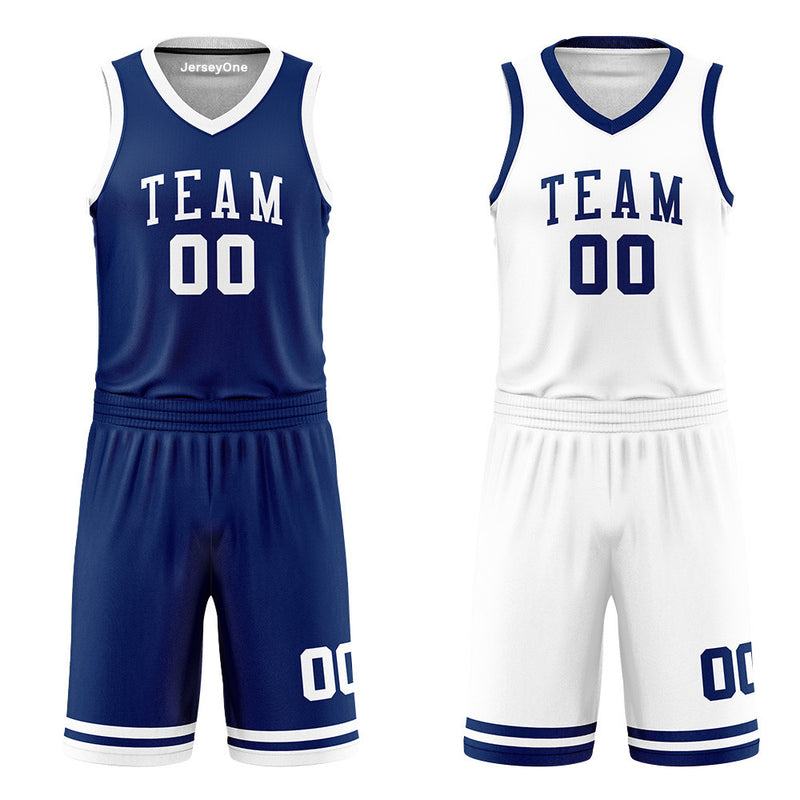 Custom Navy and White Reversible Basketball Jersey