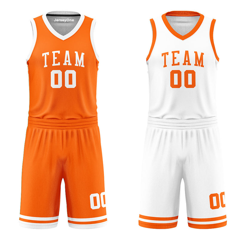 Custom Orange and White Reversible Basketball Jersey