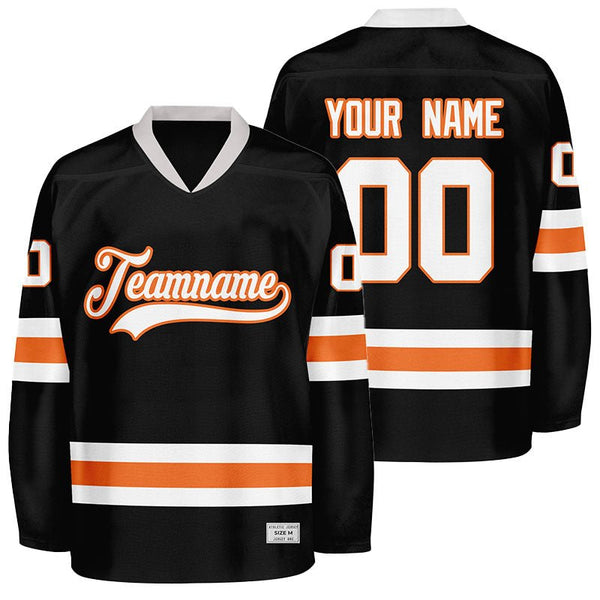 Custom Black and Orange Hockey Jersey