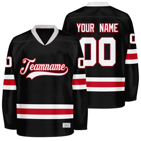 Custom Black and Red Hockey Jersey