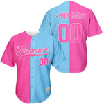 Custom Pink And Blue Half Split Baseball Jersey thumbnail