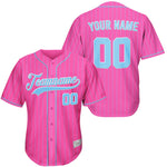 Custom Pink And Blue Pinstripe Baseball Jersey thumbnail