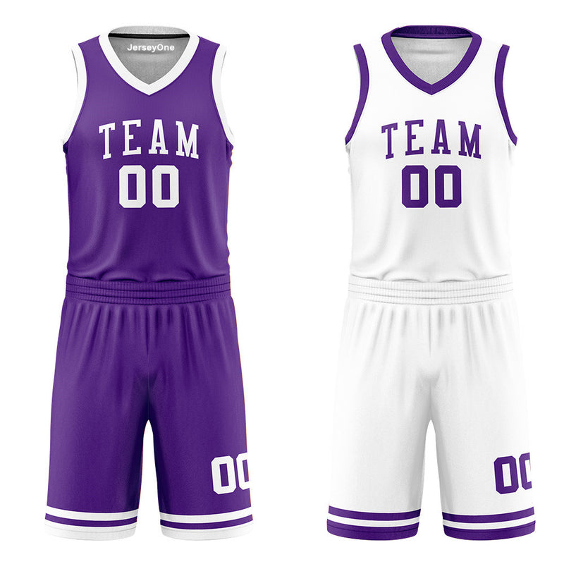 Custom Purple and White Reversible Basketball Jersey