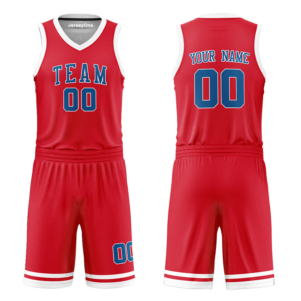 Custom Royal Blue and Red Reversible Basketball Jersey