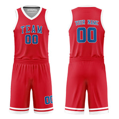Custom Royal Blue and Red Reversible Basketball Jersey