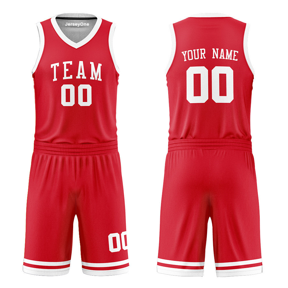 Custom Red and White Reversible Basketball Jersey