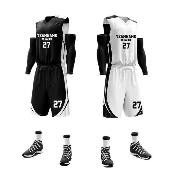 Custom Reversible Basketball Jersey Set Black and Grey