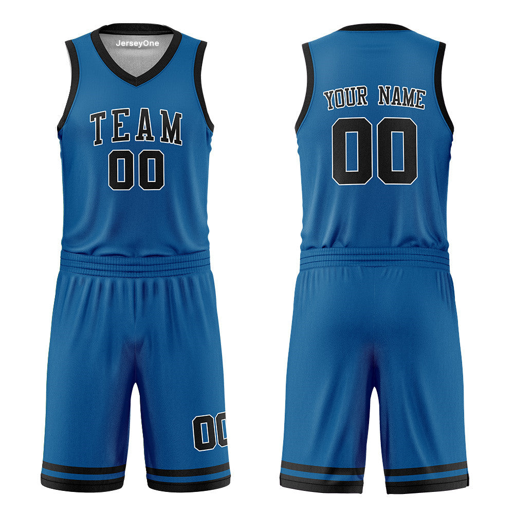 Custom Royal Blue and Black Reversible Basketball Jersey