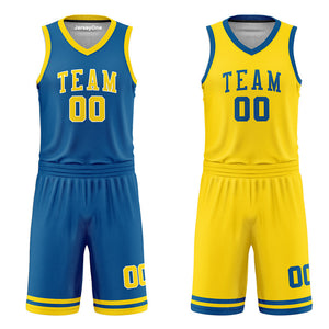 Custom Royal Blue and Gold Reversible Basketball Jersey