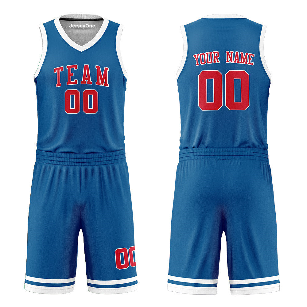 Custom Royal Blue and Red Reversible Basketball Jersey