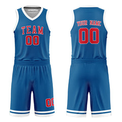 Custom Royal Blue and Red Reversible Basketball Jersey