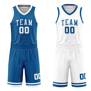 Custom Royal Blue and White Reversible Basketball Jersey