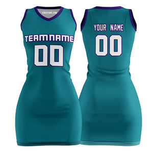 Custom Teal Sublimation 2000s Basketball Jersey Dress