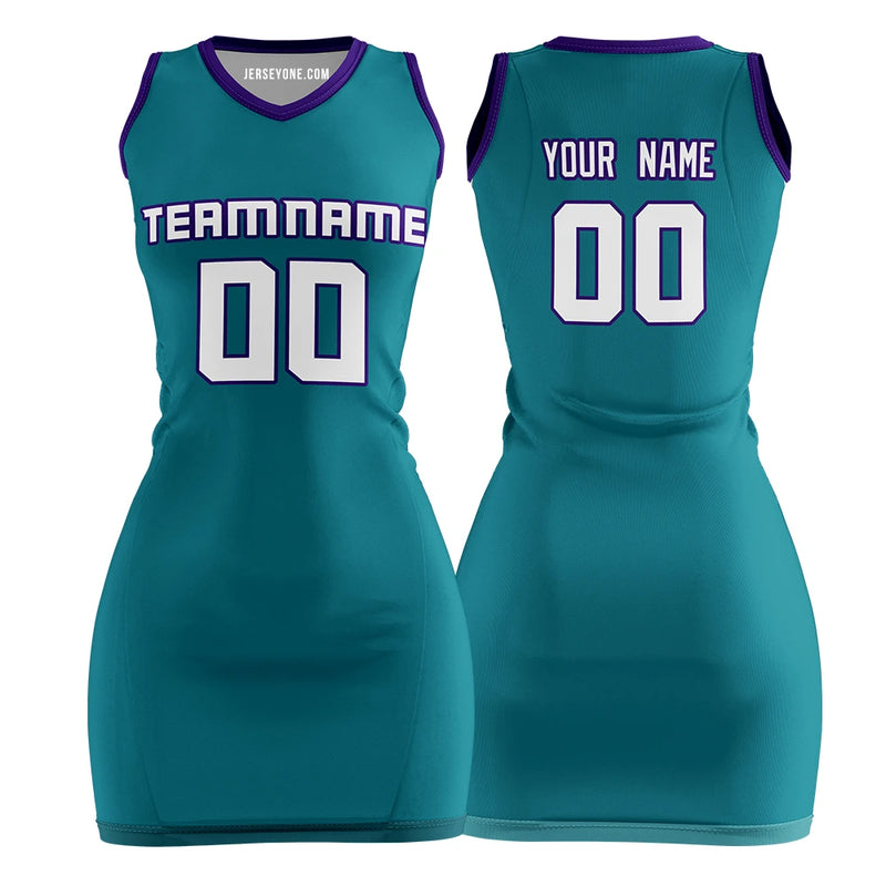 Custom Teal Sublimation 2000s Basketball Jersey Dress