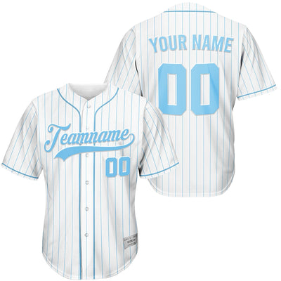 Custom White And Blue Pinstripe Baseball Jersey