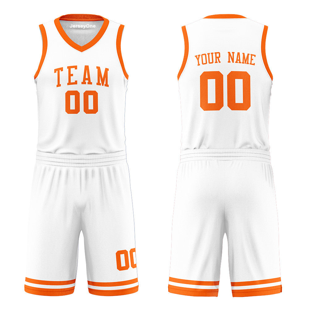 Custom Orange and White Reversible Basketball Jersey