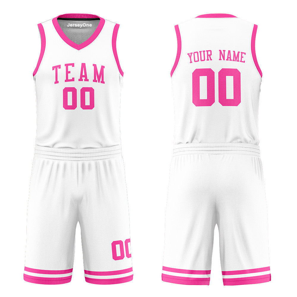 Custom Pink and White Reversible Basketball Jersey