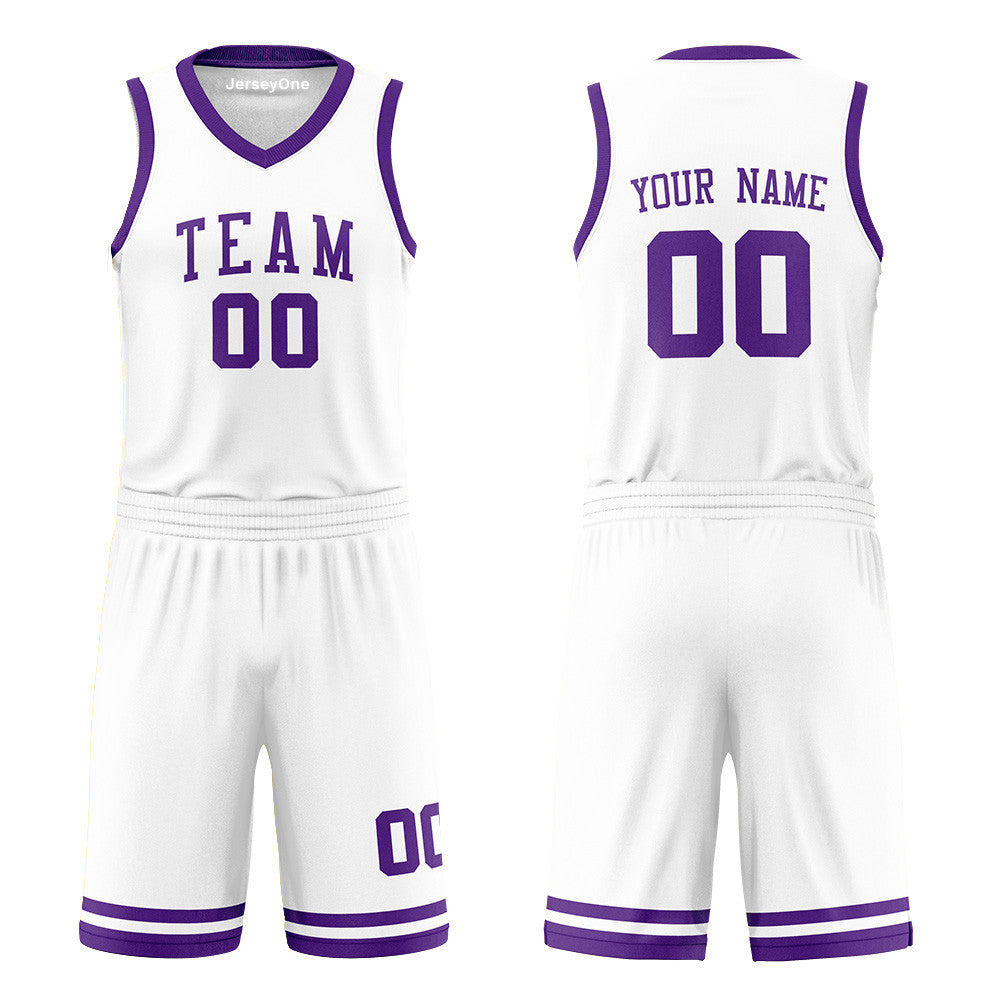 Custom Purple and White Reversible Basketball Jersey
