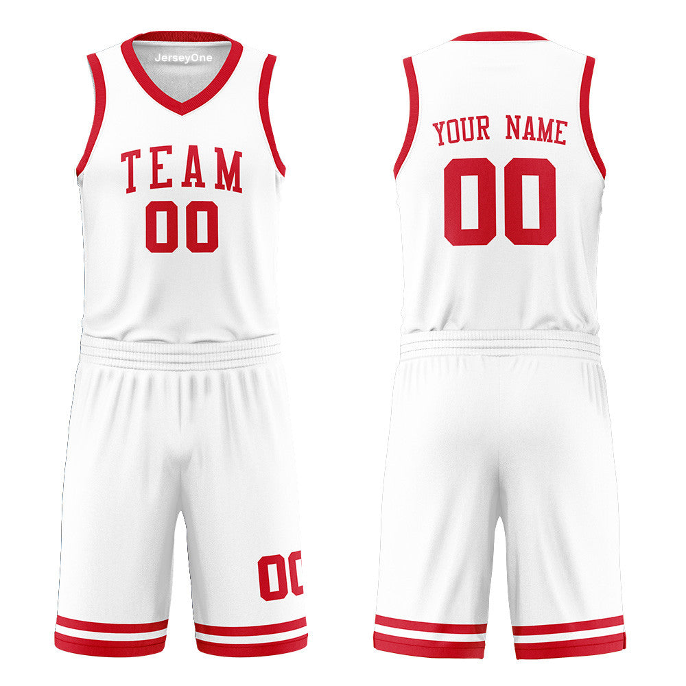 Custom Red and White Reversible Basketball Jersey