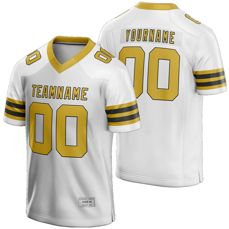 Custom White Black and Gold Football Jersey for Men/Youth